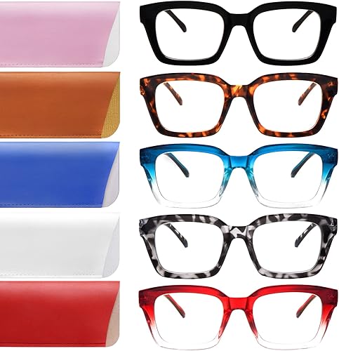 Miniatura 1 de CLASAGA Gafas de lectura retro de gran tamaño para mujer, bloqueo de luz azul, para lectura de computadora, bisagra de resorte, marco cuadrado