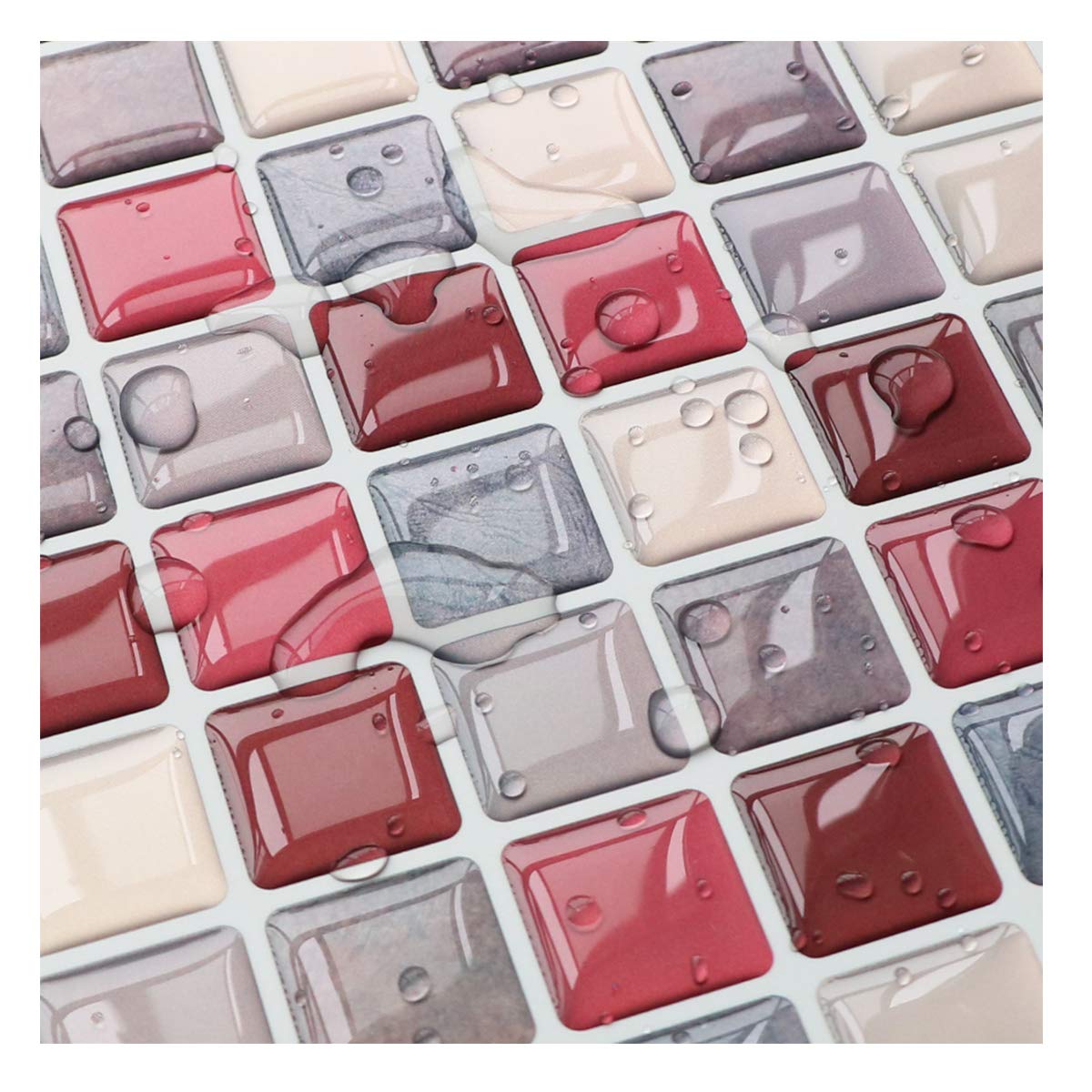 Yoillione 3d Mosaic Tile Stickers Bathroom Tile Decals Stickers,Red