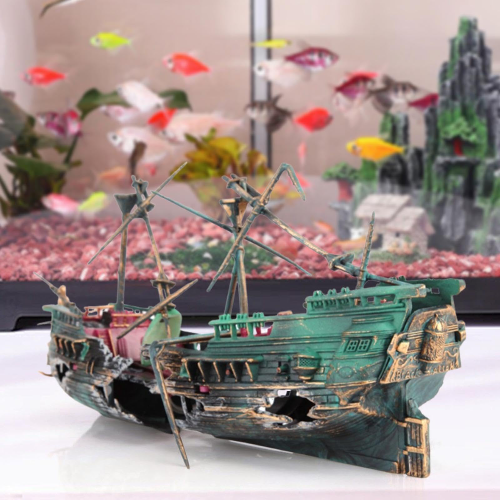 Qianly Decoración Creativa para Peceras: del Tesoro, Mini del Tesoro, Decoración de Barco Hundido, Decoración de para Acuario, Tesoro
