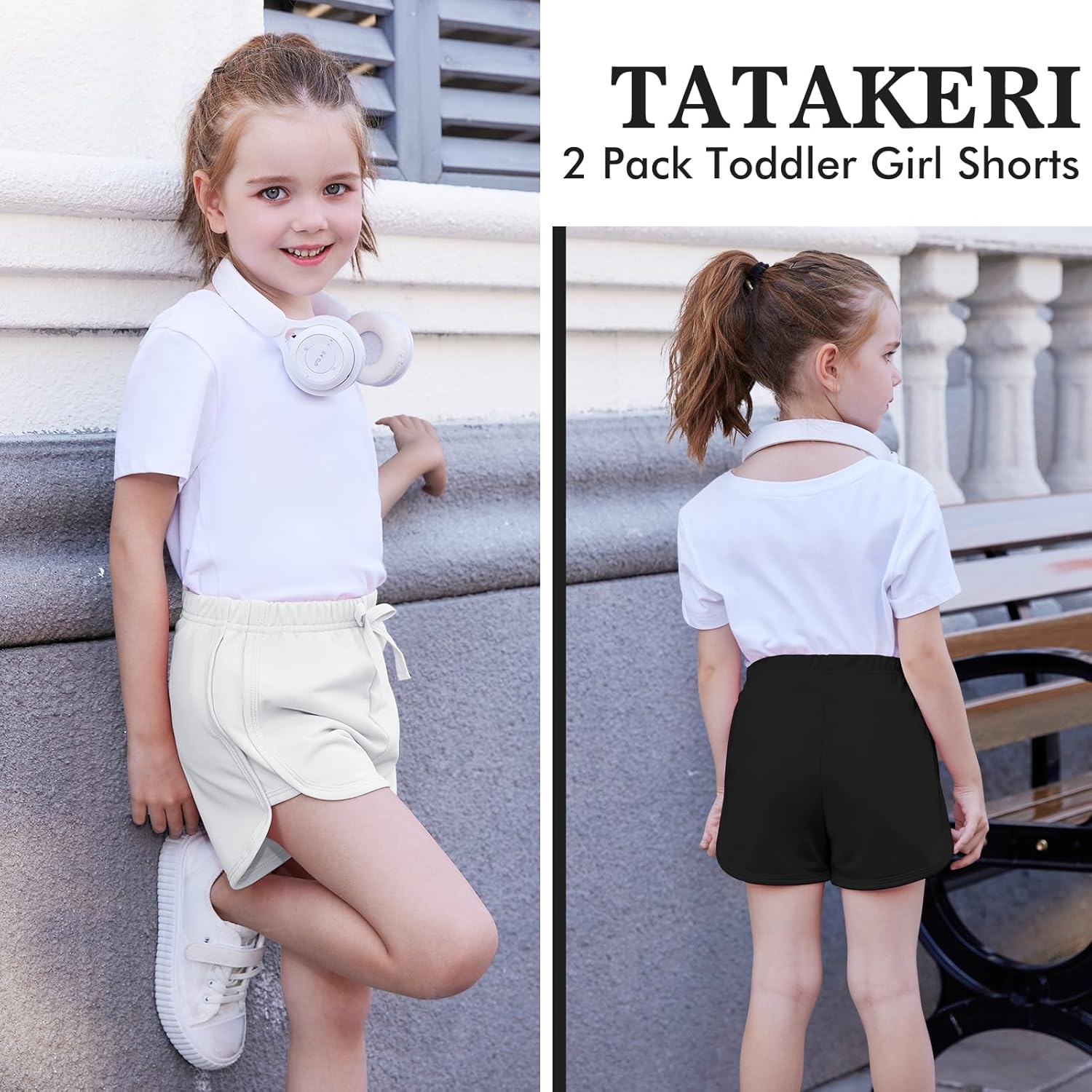 2 Pack Toddler Baby Girl Shorts Solid Little Girls Shorts Baby Summer Athletic Pants with Drawstring 18M-6T - Image 4