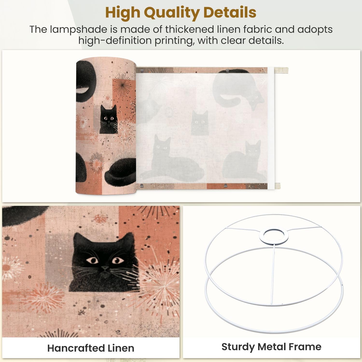 Drum Lamp Shades Retro Pop Art Black Cat Print Mid Century Modern Vibes Lampshade for Floor Lamps Table Lamp Pendant Light Linen 11"x11"x9" Replacement Large Lampshades
