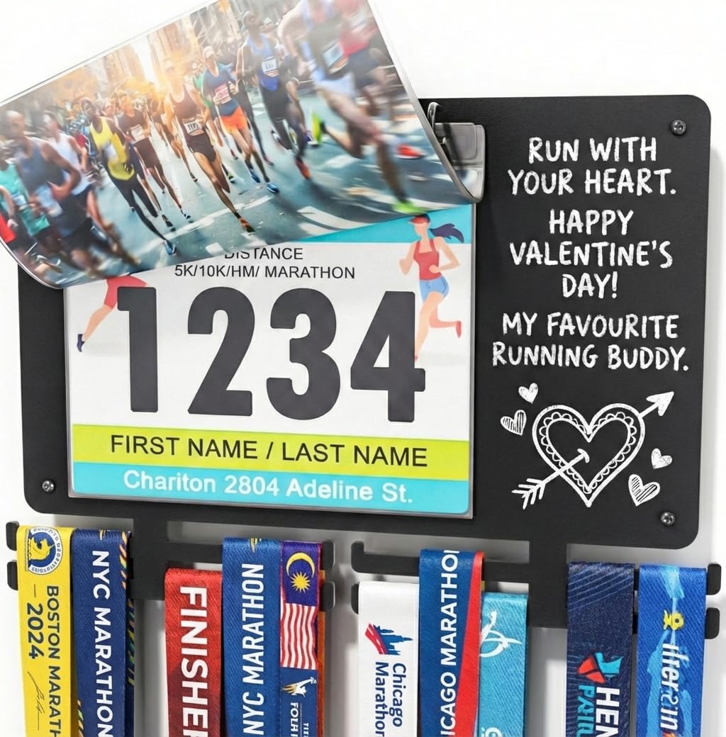 Medal Hangers for Runners, Marathon Medal Holder, Wall Hanger and Racing Bib Boards Holder with Chalkboard Marker - Holds up to 50 Medals, 40 Racing Bibs