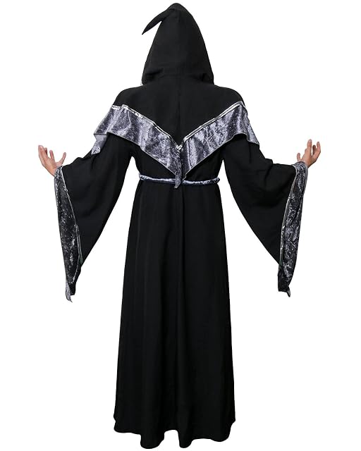 Foto 2 de 3 de Nofonda Disfraz de Mago Monje Capa con Capucha Negra de Mágico Sacerdote Traje de Bruja Hechiceros Ropa…
