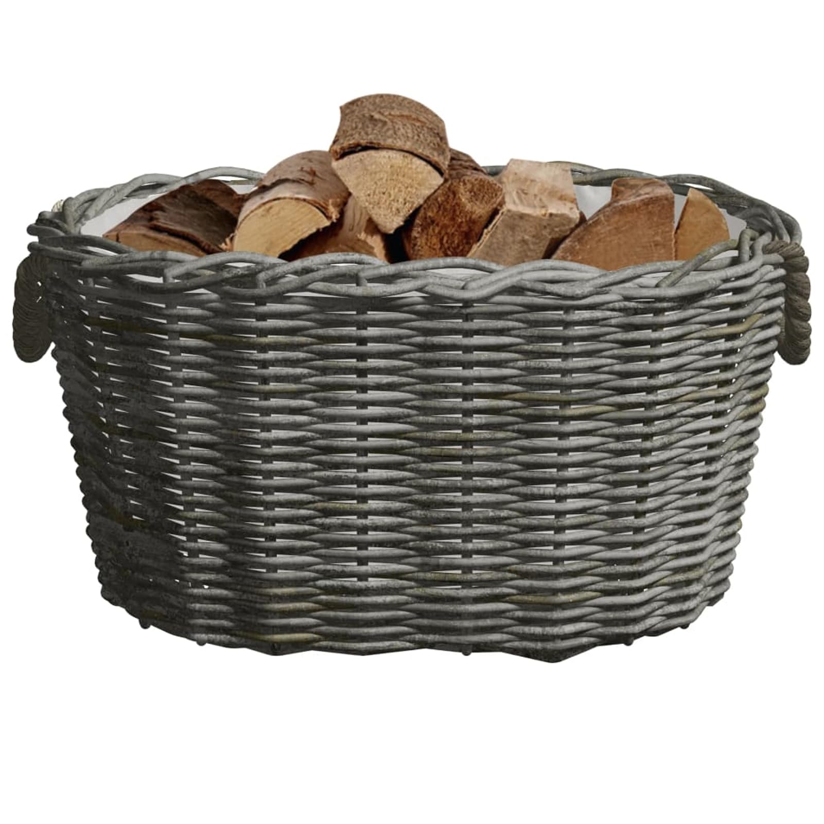 Gecheer Cesta de leña Asas de Transporte Sauce Natural Gris 59x42x28 cm
