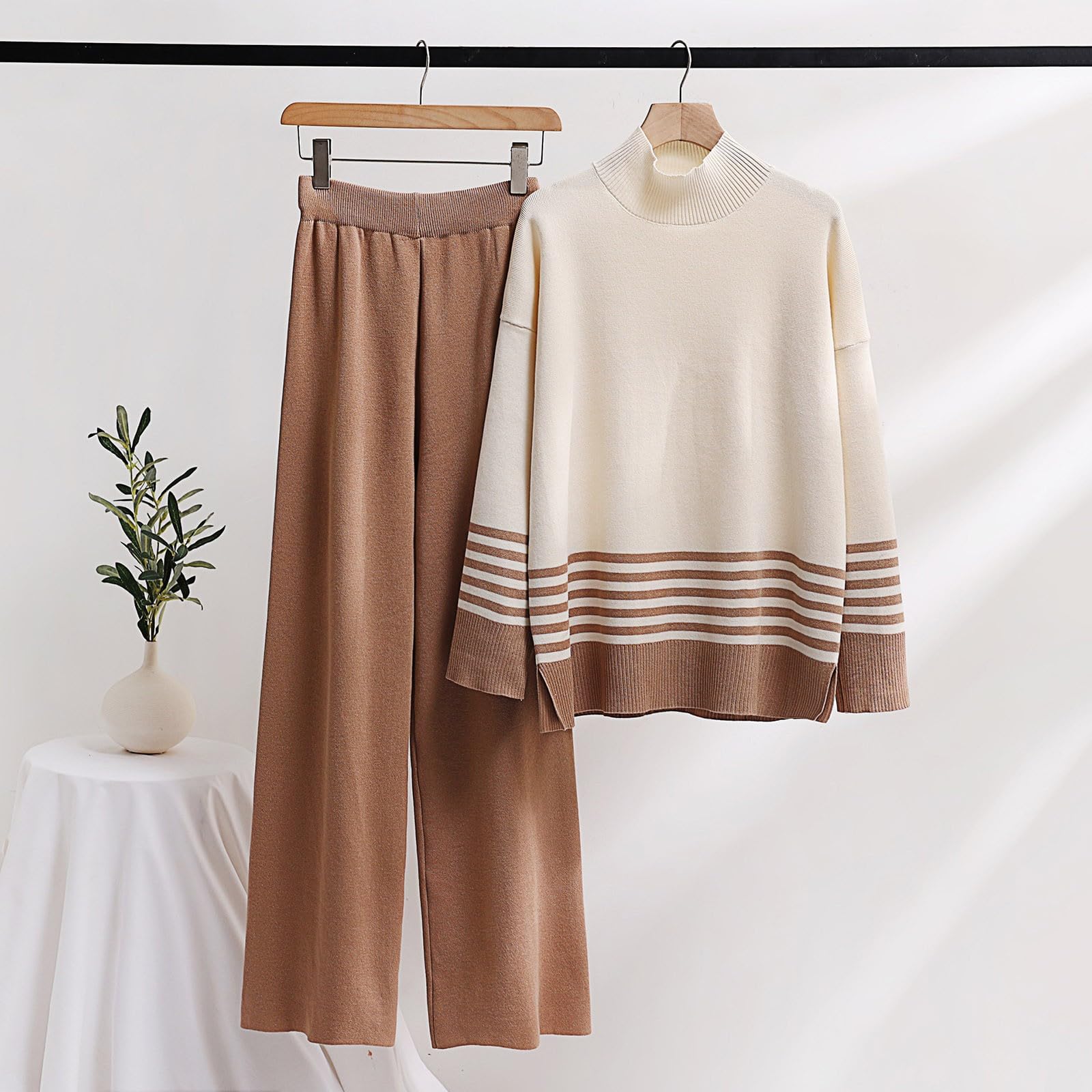 Conjunto Punto Mujer Chandal Completo 2 Piezas Moda Talla Grande Ropa Deportiva Casual Manga Larga Jersey Cuello Redondo Y Pantalón De Punto Jumpers Suelto Elegante Conjuntos Deportivos Invierno Otoño
