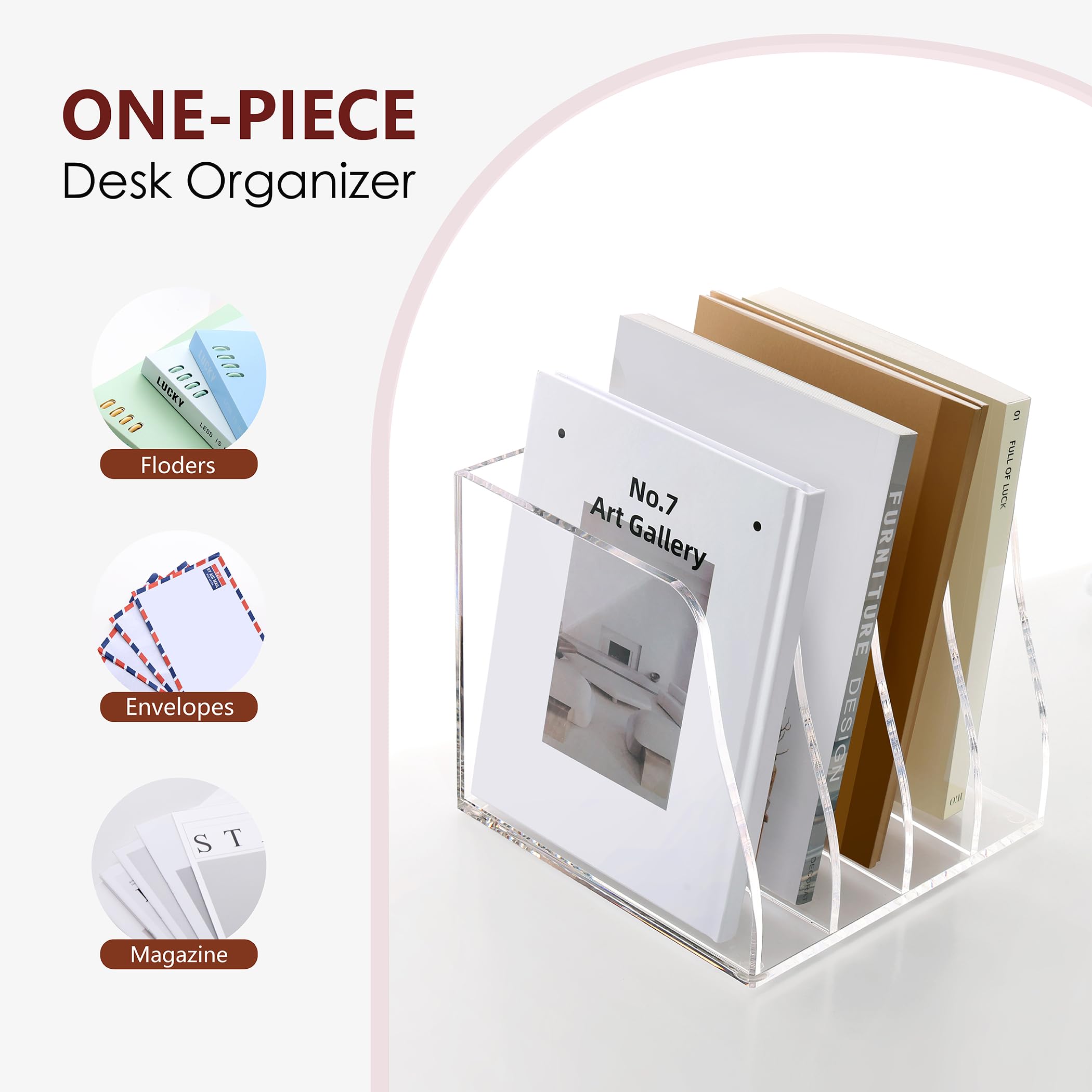 SANRUI Acrylic File Organiser, 4 Section Vertical Document Sorter & Clear Desk Tidy - Image 4
