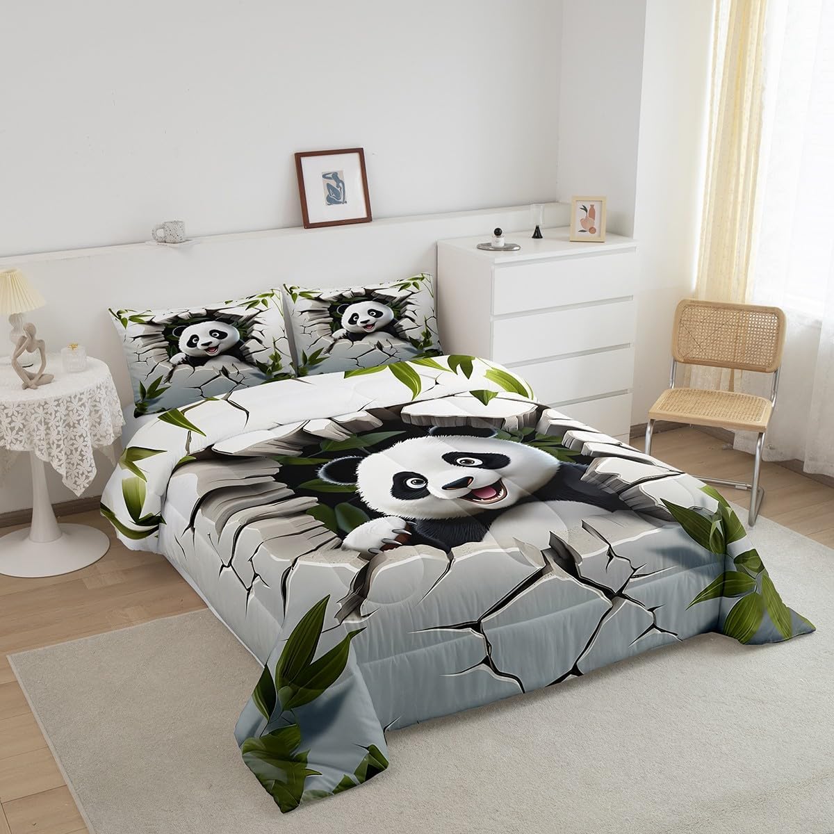 Feelyou Panda Comforter Set Cute Animal Bedding Set Cute Cartoon Panda Comforter Quilted Duvet Set for Kids Boys Girls Adults Twin Boys