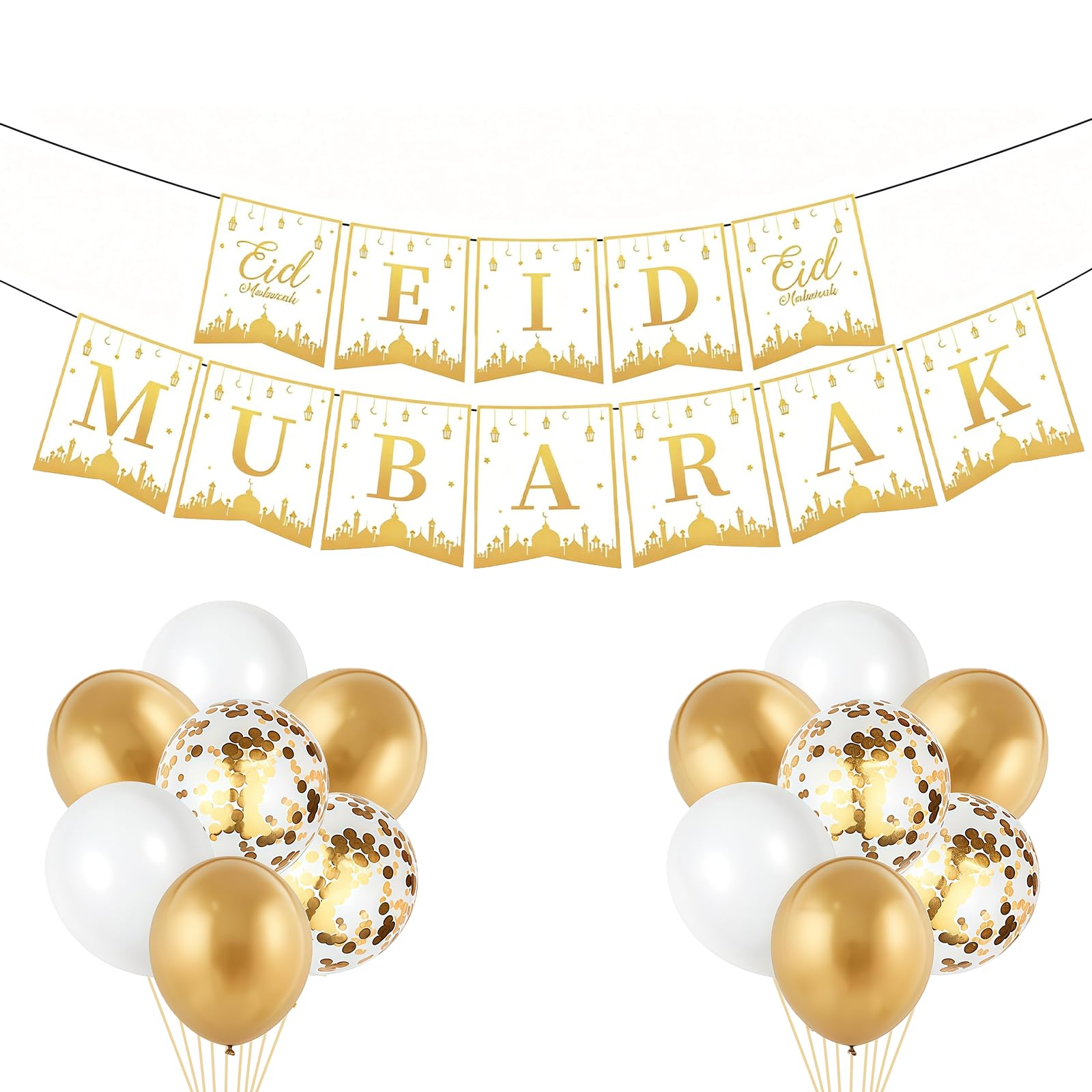 Flankor Eid Decorations Banner with Balloons, Eid Mubarak Decorations, Ramadan Hanging Wall Decorations for Islam Festival Party Supplies