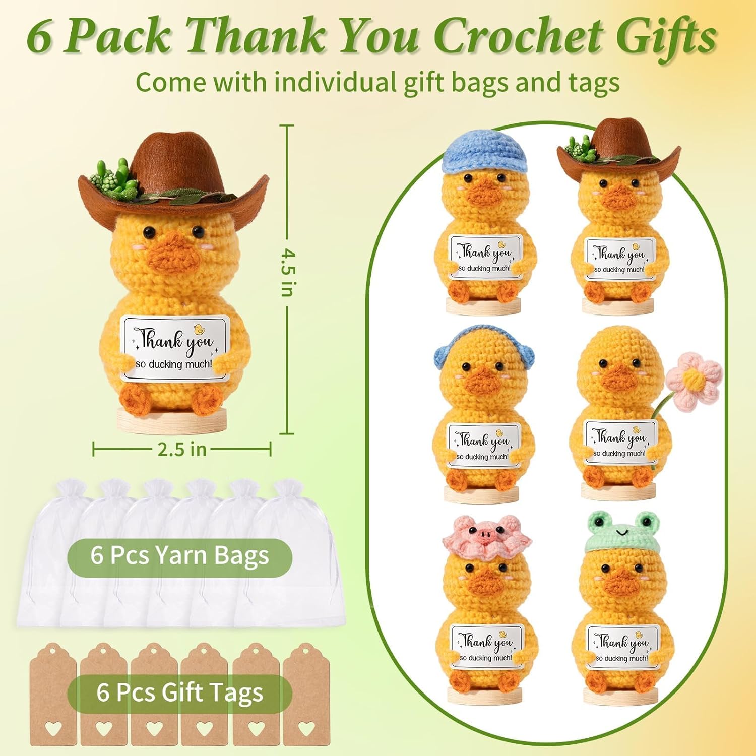 6PCS Positive Crochet Duck Thank You Gifts for Women, Employee Appreciation Gifts Emotional Support Crochet Buddies w/ Card, Valentines Day Birthday Gift for Women Coworker Teacher Nurses Boss Staff - Image 3