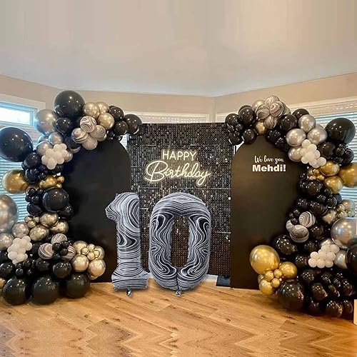 Miniatura 2 de Globos gigantes de papel de aluminio de mármol negro de 40 pulgadas, globos gigantes de helio con el número 60 para decoraciones de cumpleaños de 60