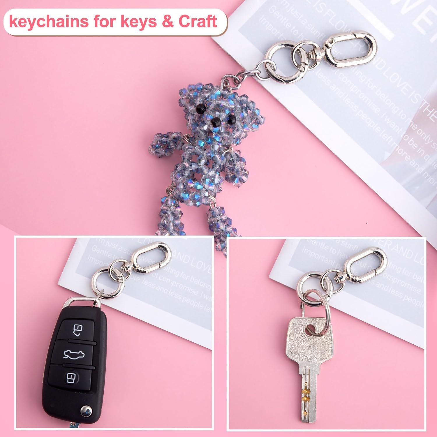 OIIKI 1 Set Double Opening Swivel Clasp Clips, Metal Swivel Spring Snap Hooks, Key Chain Clip with Key Ring for DIY Crafts, Jewelry Clasps, Lanyard Making - Silver - Image 5