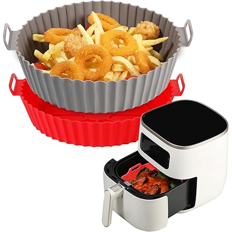 Air Fryer Silicone Liners,2 Pcs Reusable Non-Stick Air Fryer Basket Bowl
