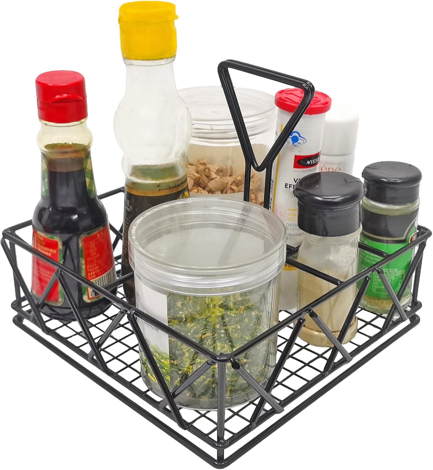 FixtureDisplays® 8 X 8 X 7" Tabletop Condiment Caddy Black Metal Wire Condiment Organization Caddie 19694
