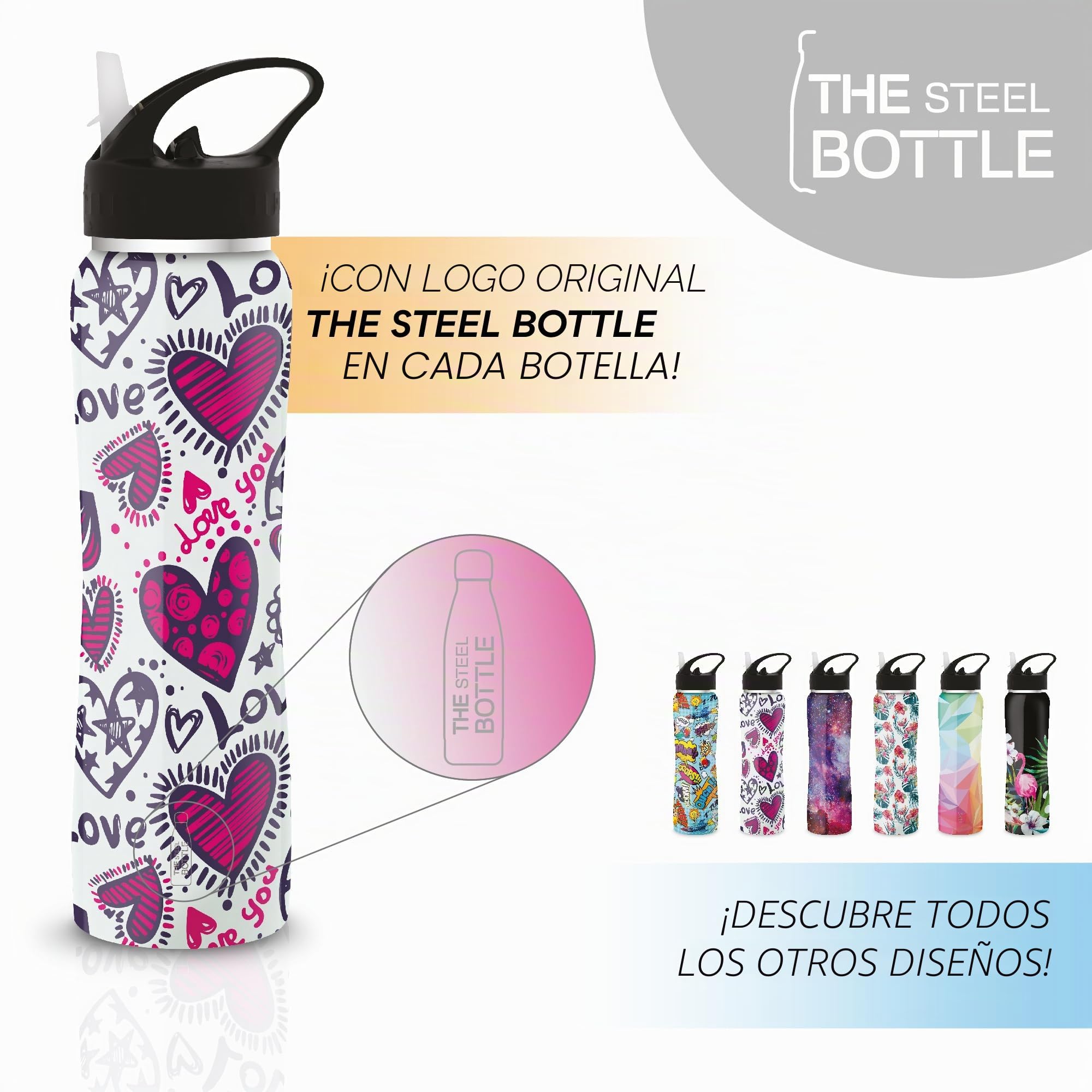 The Steel Bottle - Botella térmica de Acero Inoxidable, Aislamiento al vacío de Doble Pared, Capacidad 500 ml, Cierre hermético, Botella portátil