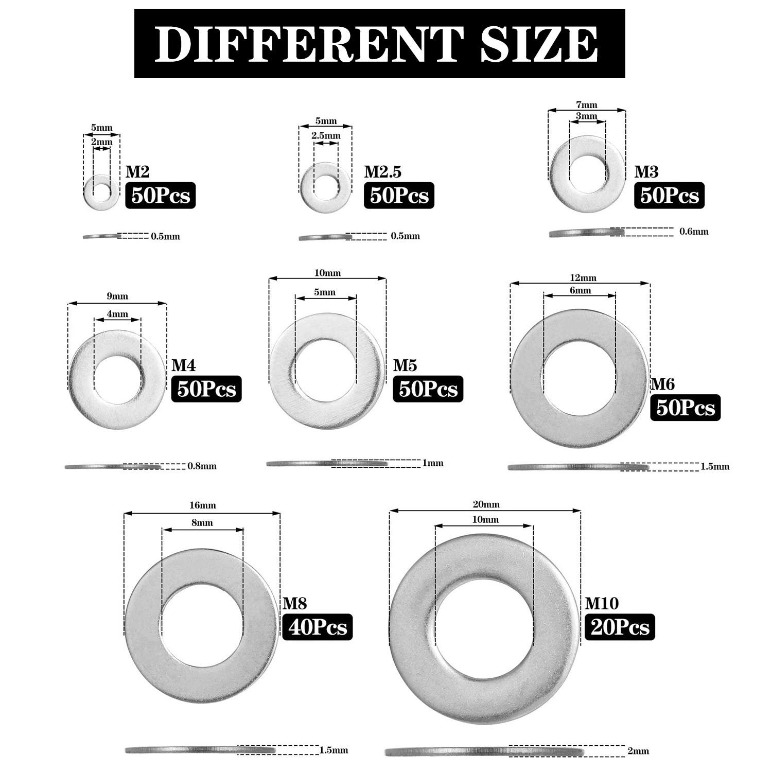 580 Rondelle Piatte In Acciaio Inox 304 - Kit 9 Misure Da M2 A M12 Per Riparazioni - Foto 9