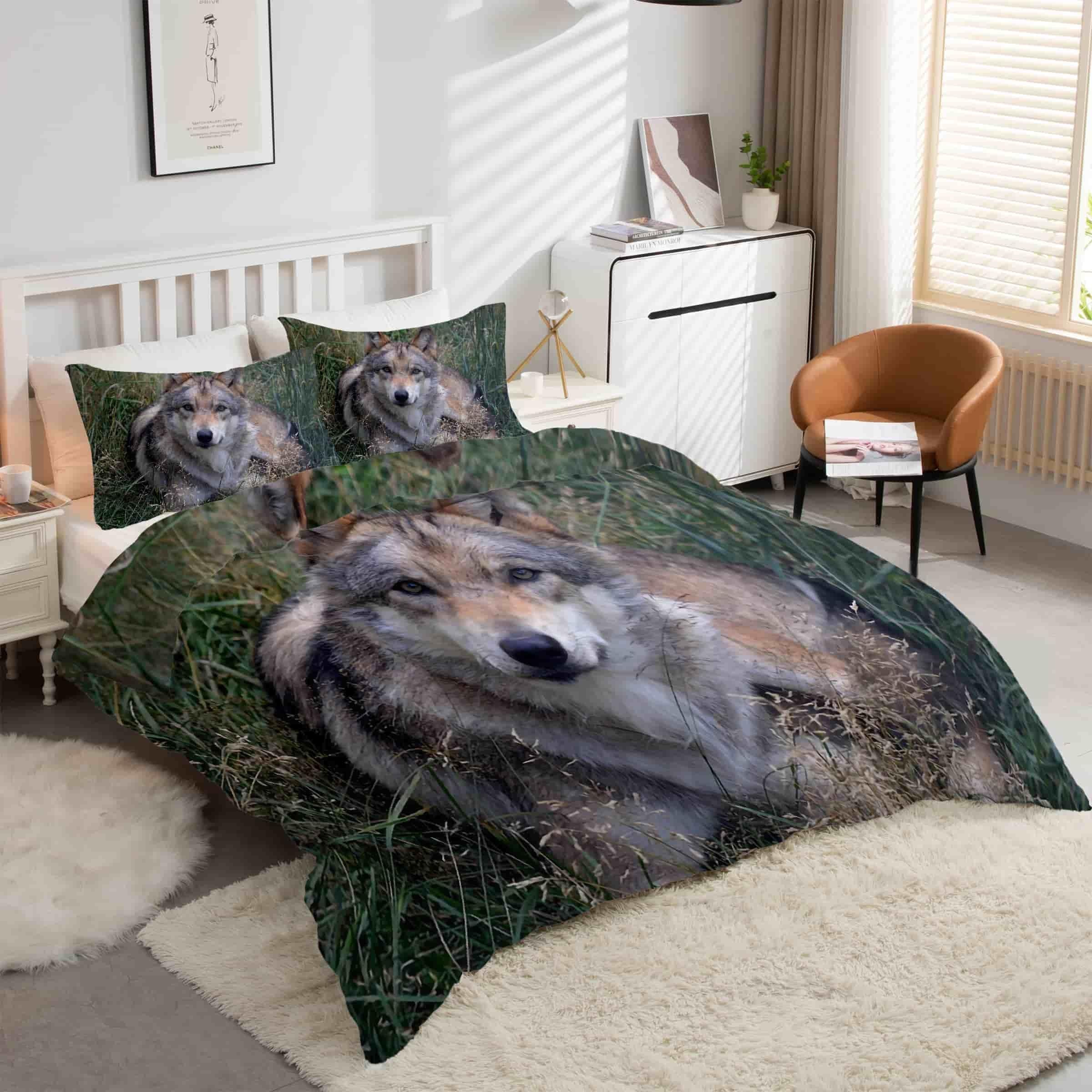 Housse de couette loup 200x200 fermeture éclair pour lit facile à faire