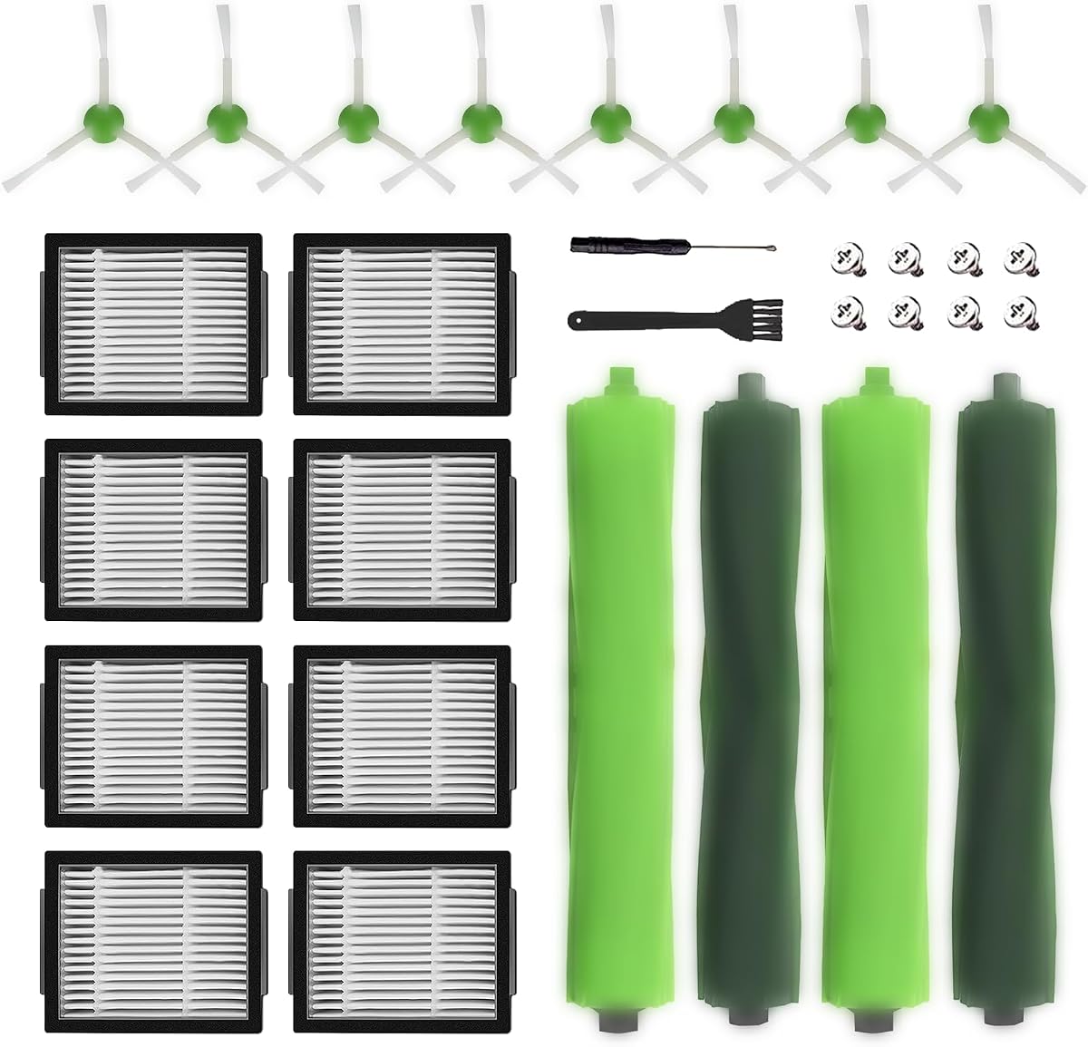 Replacement Parts accessories for irobot Roomba i1+ i7 i7+ i3+ i4+ i6+ i8+ J7+ Plus I & J Plus series Vacuum Cleaner Inclue 4 Roller Brushes , 8 Filters , 8 Side Brushes