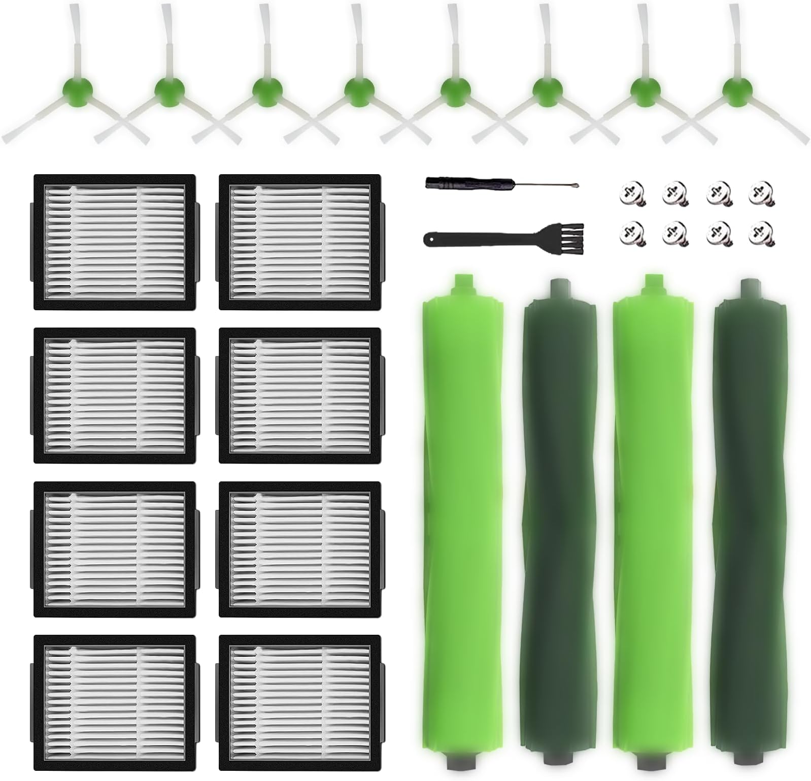 Replacement Parts accessories for irobot Roomba i1+ i7 i7+ i3+ i4+ i6+ i8+ J7+ Plus I & J Plus series Vacuum Cleaner Inclue 4 Roller Brushes , 8 Filters , 8 Side Brushes