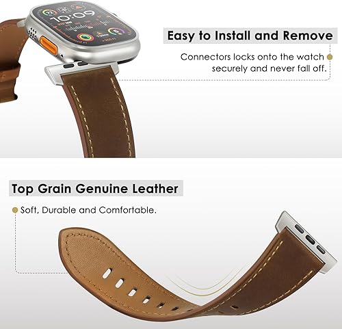 Vista 143 de UUPWPOKT Correa de cuero compatible con Apple Watch Ultra 3/2/1 Band de 1.929 in, 1.811 in, 1.772 in, 1.732 in, 1.654 in, correa de cuero genuino
