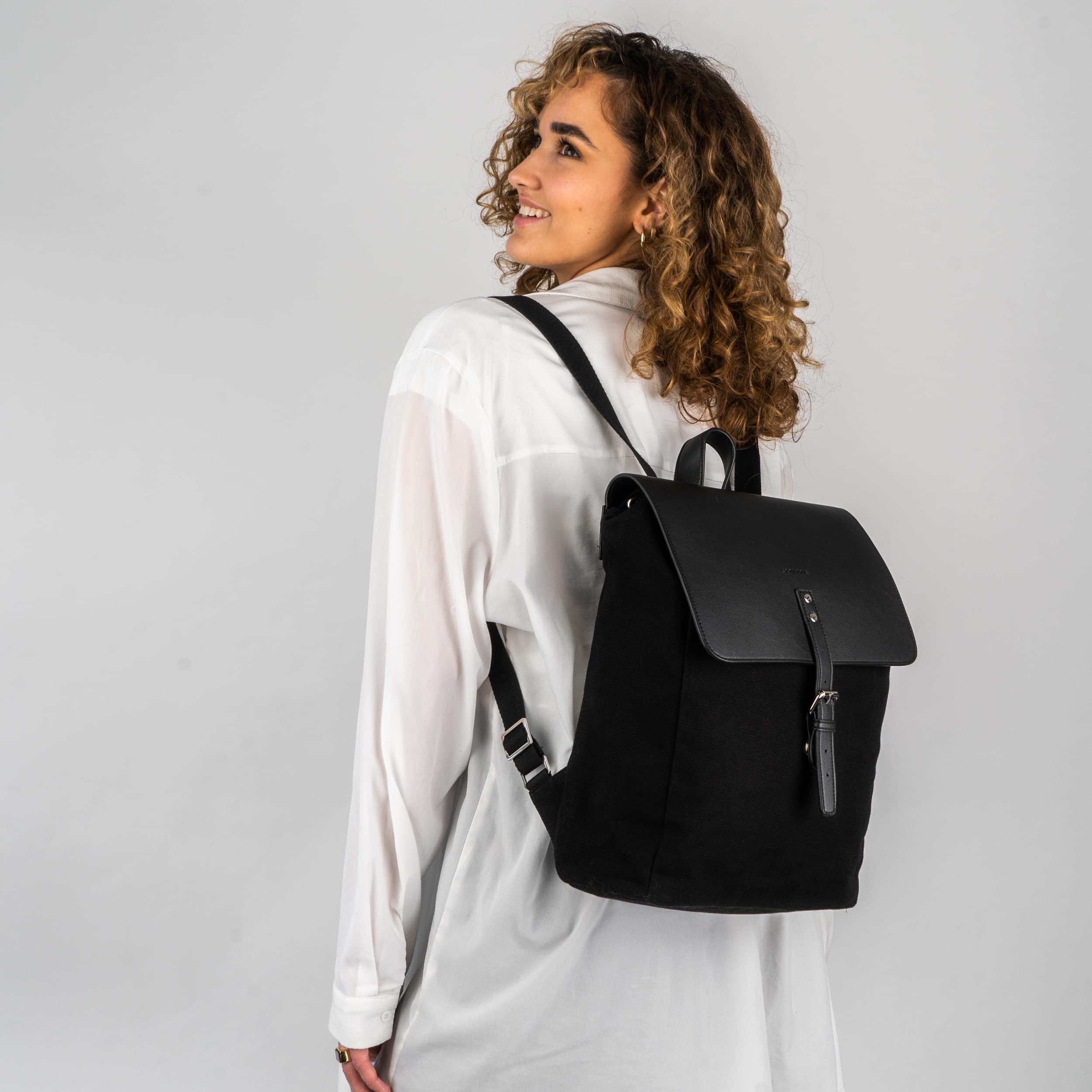 Expatrié Zaino Donna - Anouk - Piccolo Zainetti per Lavoro, Tempo Libero e Viaggio - Zainetto Tela di Cotone e Pelle Vegana - Con Tasca per Portatile