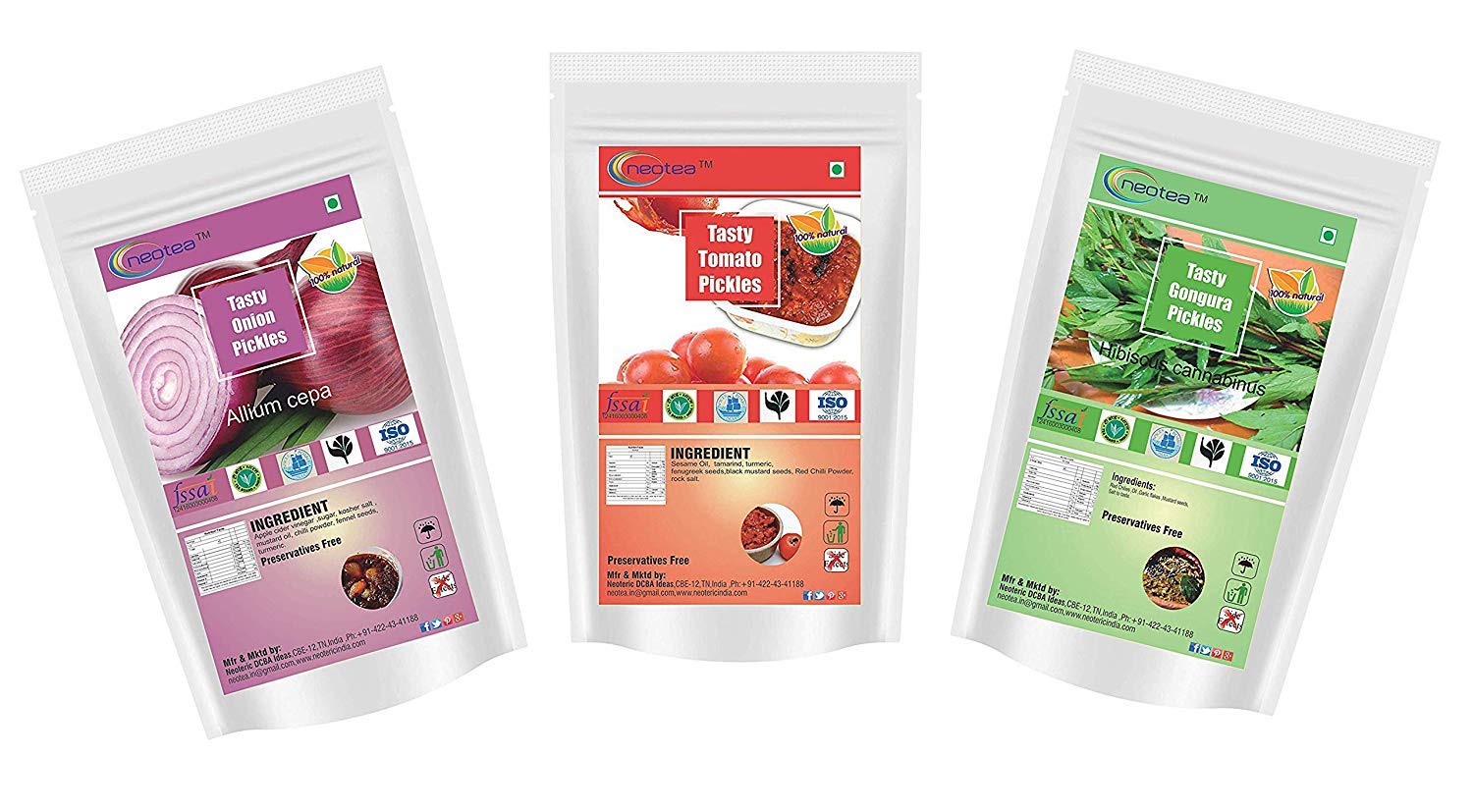 Neotea Tasty and Spicy Onion, Tomato & Gongura Pickles/Pickled, Combo Pack - 900g