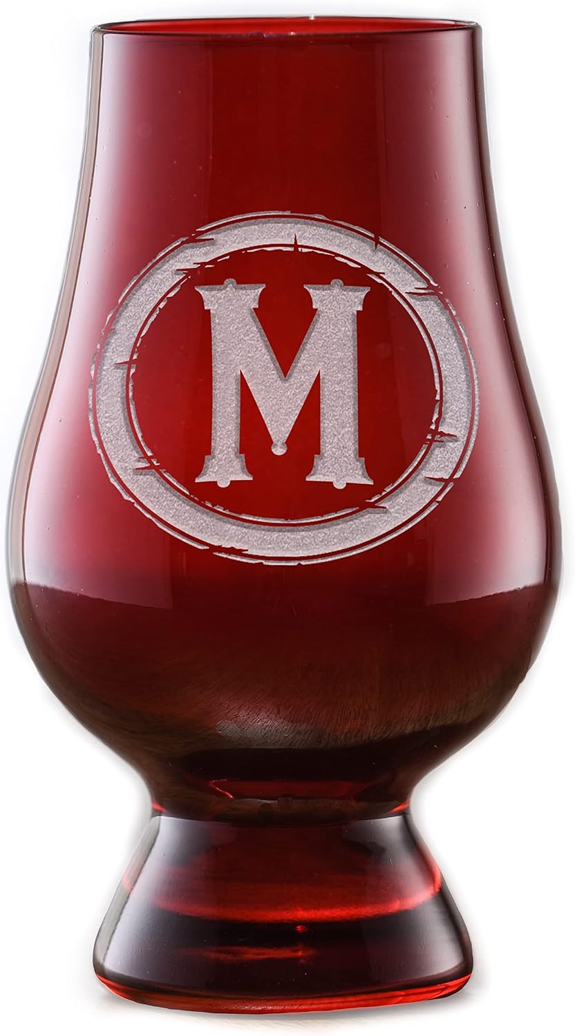 Engraved Red Glencairn Whisky Glass With Monogram (Set of 4)