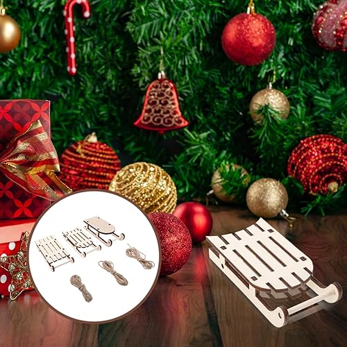 Miniatura 9 de jojofuny 12 piezas de adorno de trineo de Navidad, decoración de madera, manualidades de madera, decoración del hogar, trineo en miniatura,