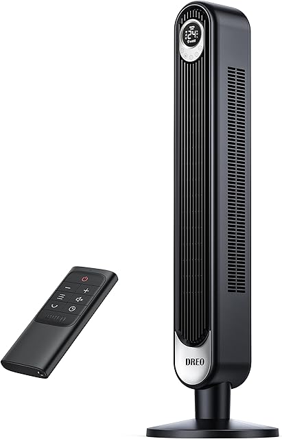 Dreo 106cm Tower Fan with Remote. Floor Fan Oscillating 90°. Powerful Fan 6 Speeds. Quiet Bladeless Cooling Fan. 3 Modes. 12-Hour Timer. LED Display.Indoor Standing Fans for Home Bedroom Office