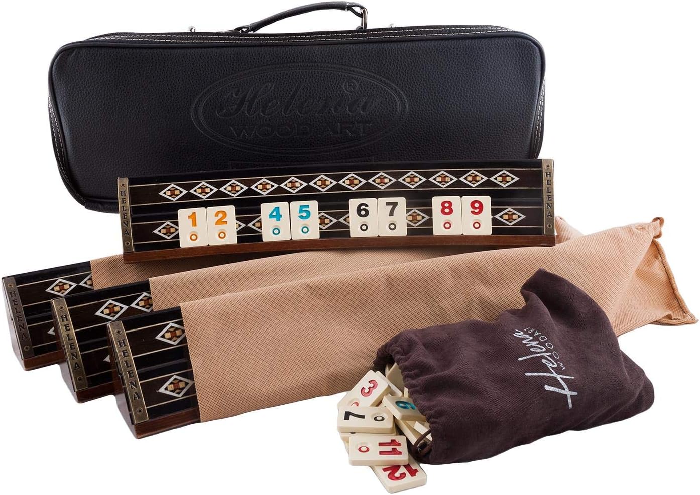 Wooden Mosaic Inlaid Oval Rummy Game Set - Wooden Rummy Cube Black veneered