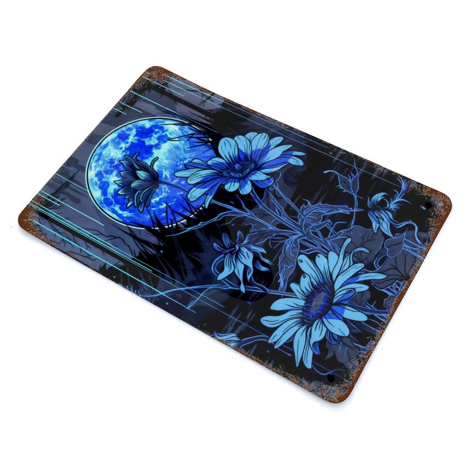 Flower Rustic Tin Plaque 11.8"x7.9", Ideal for Shed, Workshop And Garage Wall Decor