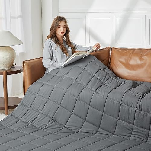 Miniatura 3 de CYMULA Manta con peso para adultos, 20 libras, 60 x 80 pulgadas, tamaño Queen, color gris oscuro, mantas con peso para 180-220 libras