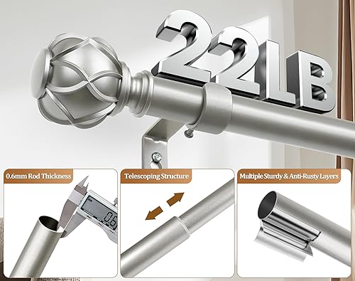 Miniatura 3 de Barras de cortina para ventanas de 28 a 48 pulgadas, barras de cortina ajustables y resistentes de 32 a 43 pulgadas con remates de textura de red,