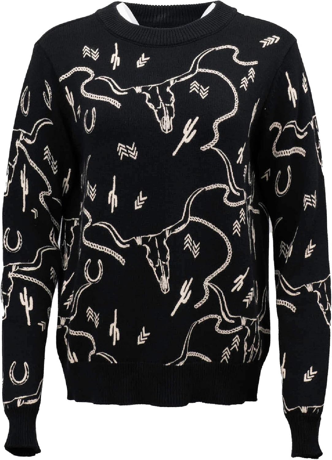 Outback Trading Company Women's Ainsley Mid Weight Western Theme Cotton Warming Sweater with Rib Hems