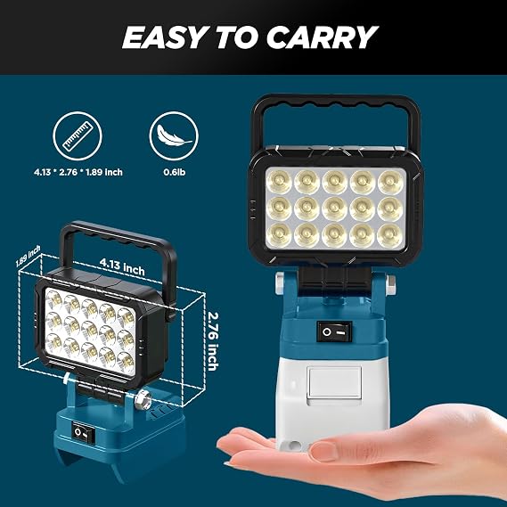 2 Pack LED Work Light Compatible with Makita 18V Battery, 40W 6000LM Cordless Work Light with 2 USB Charging Port, 145 Adjustable Angle Portable Flood Light Flashlight (Battery NOT Included)