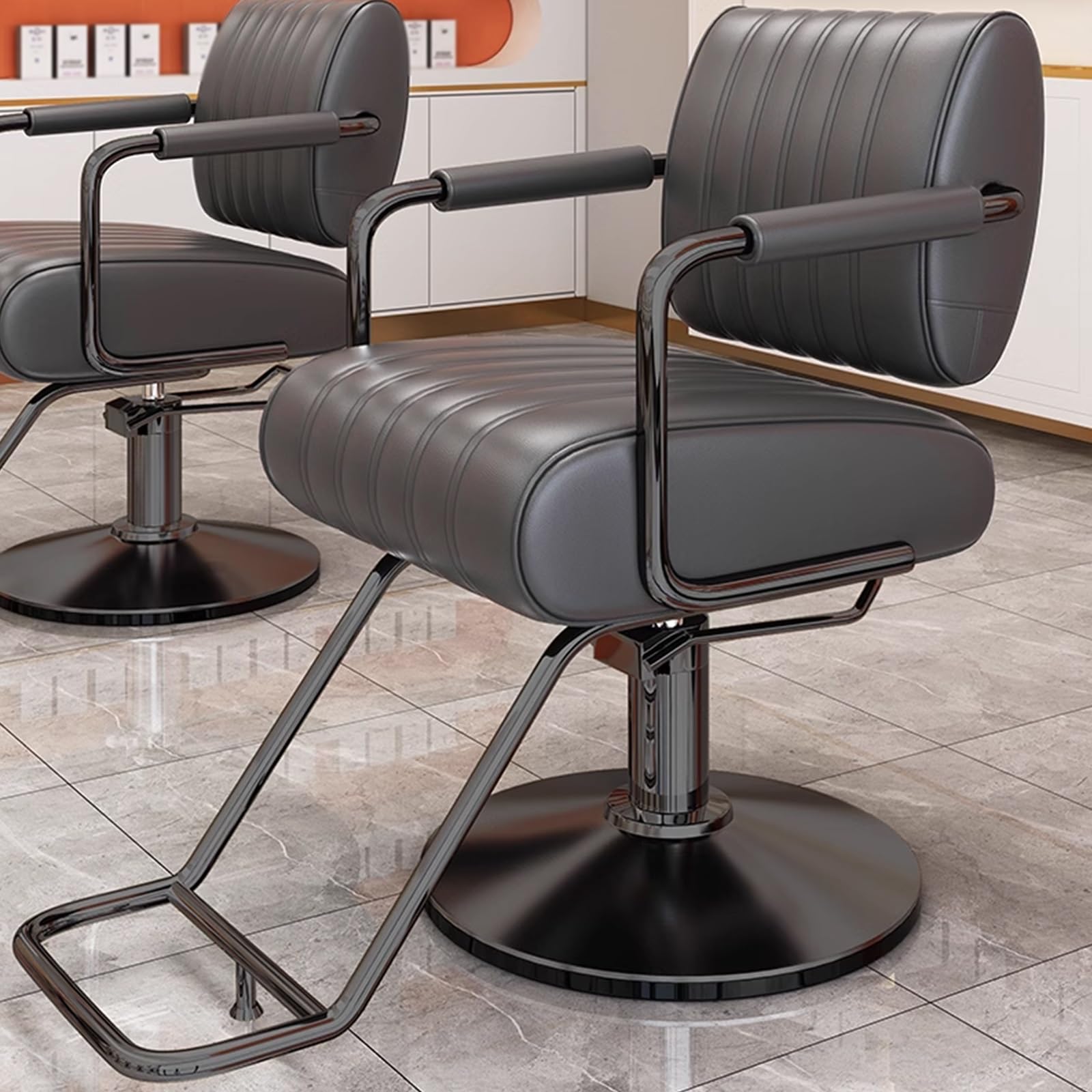 Silla Barberia Hombre Profesional Ergonomía Ergonomía Altura Ajustable Cuero de PU Sillon Barbero con Base Galvanizada En Negro Capacidad de Carga 200 Kg para Salones y Spas(Gray)