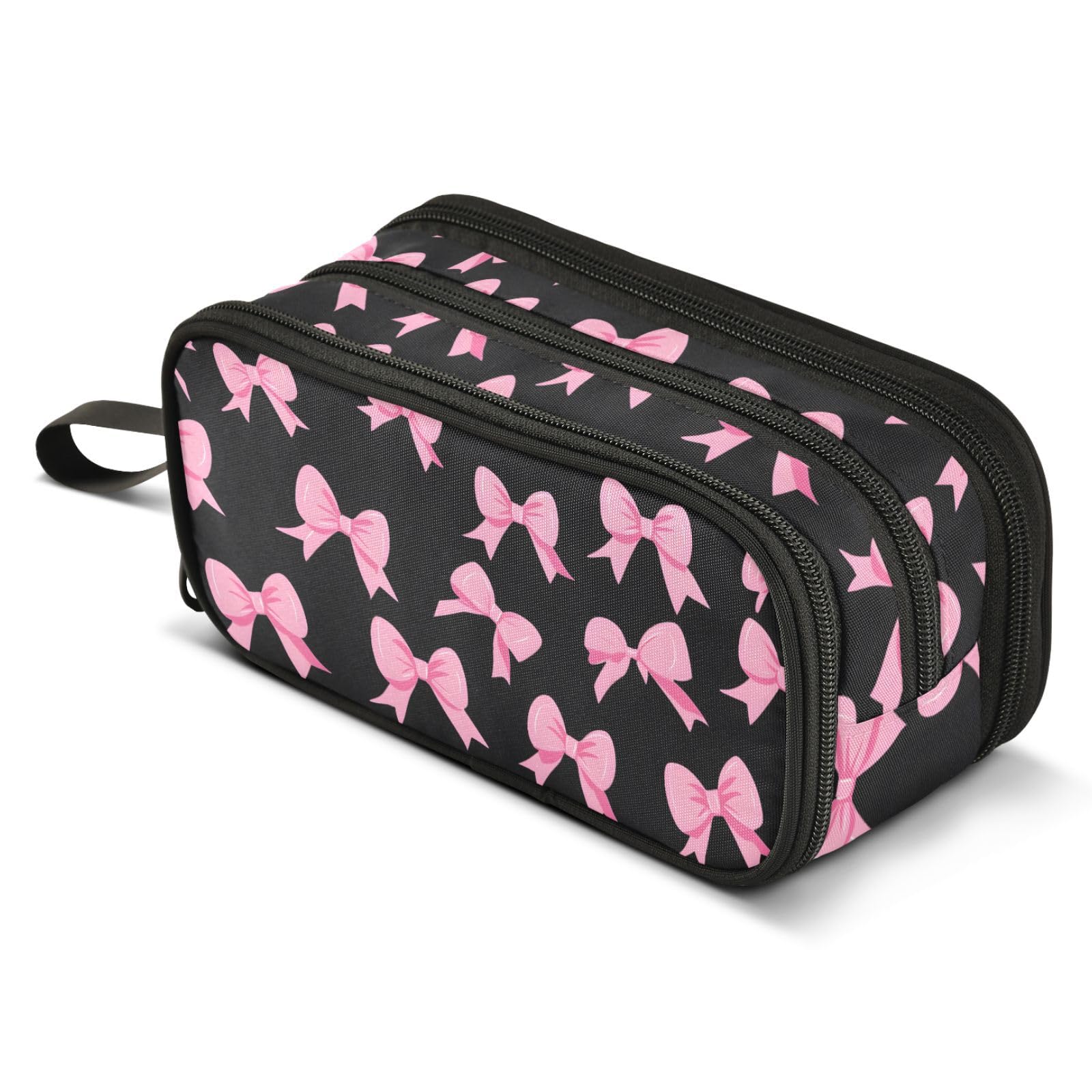 ALAZA Pink Bow Black N Pencil Case Large Capacity Pencil Pouch Box Boys Girls School Supplies Pen Case Bag with Handle 3 Compartments Zipper