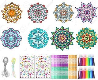 Amyhill 16 Sets Mandala Wind Chimes Craft Kit Make Your Own Mandala Wind Chime DIY Unfinished Wood Hanging Ornaments Coloring Painting Craft Kits for Gifts Party School Supplies
