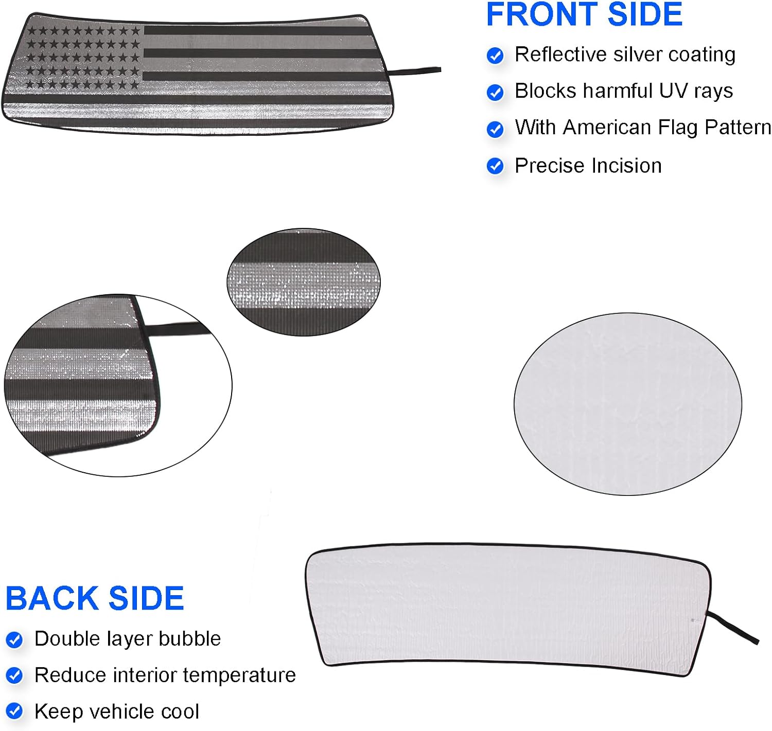 Windshield Sunshade Fit for Toyota FJ Cruiser 2007-2021, Folding Car Sun Shade for Front Window, Auto Sun Protection Visors Blocks UV Rays and Keeps Vehicle Cool, 1PC, American Flag Pattern