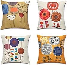JOTOM Cushion Cover Plant Animal Tree of Life Pattern Pillowcase for Sofa Home Living Room Indoor Bedroom, 45 x 45 cm, Set of 4 Pieces (Abstract Flower)