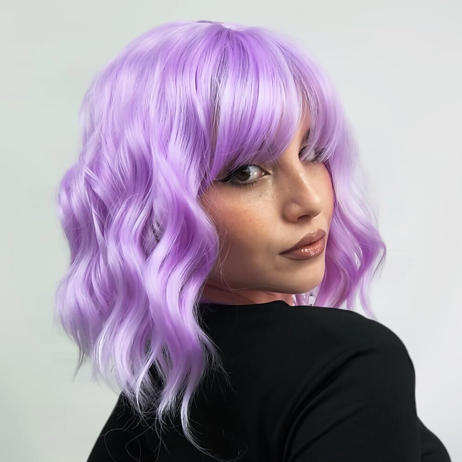 Purple Wig with Bangs, Short Light Purple Wigs for Women