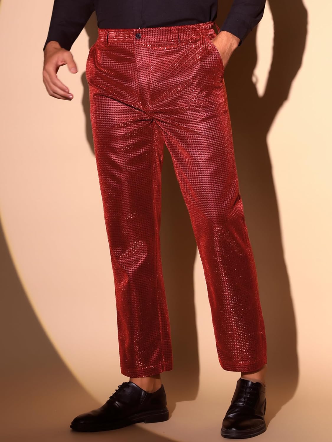 Lars Amadeus Glitter Pants for Men's 70s Disco Metallic Trousers Straight Leg Party Sequin Pants - Image 2