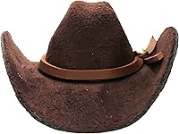 Needzo Brown Felt Mini Cowboy Hat Keychain - Western Faux Leather Band, 4" Novelty Key Ring for Men Women, Country Gifts
