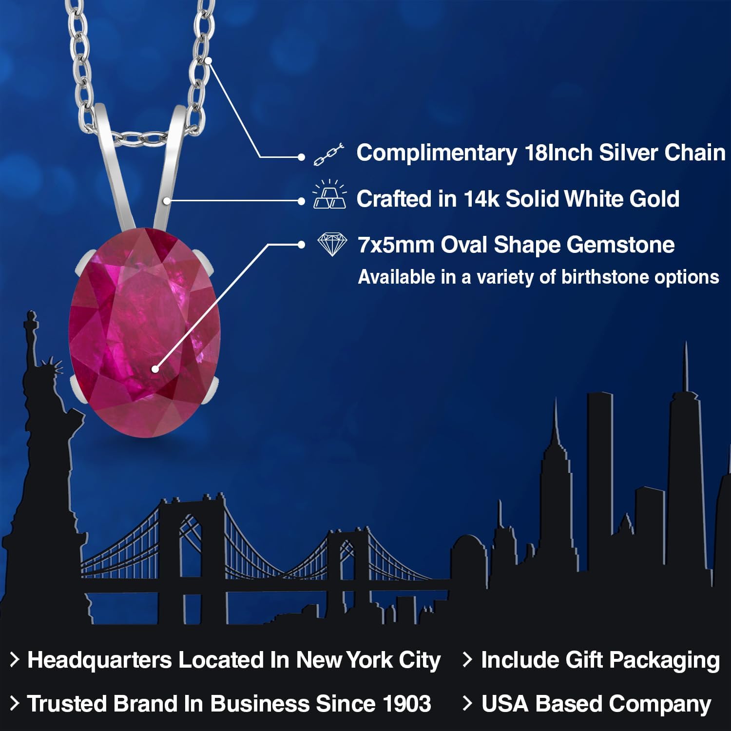 Gem Stone King 14K White Gold Red African Ruby Pendant Necklace for Women | 0.87 Cttw | Gemstone July Birthstone | Oval 7X5MM | With 18 Inch Silver Chain - Image 2