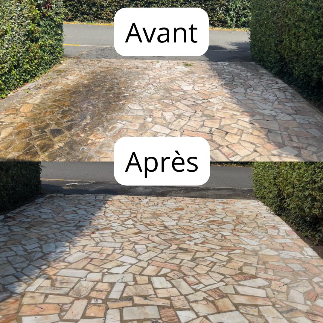 Nettoyant terrasse en pierre, en béton, en carrelage. Dégraisse - rénove les sols encrassés par la pollution et élimine les tâches vertes et noires - agit en 40minutes - FastiSol