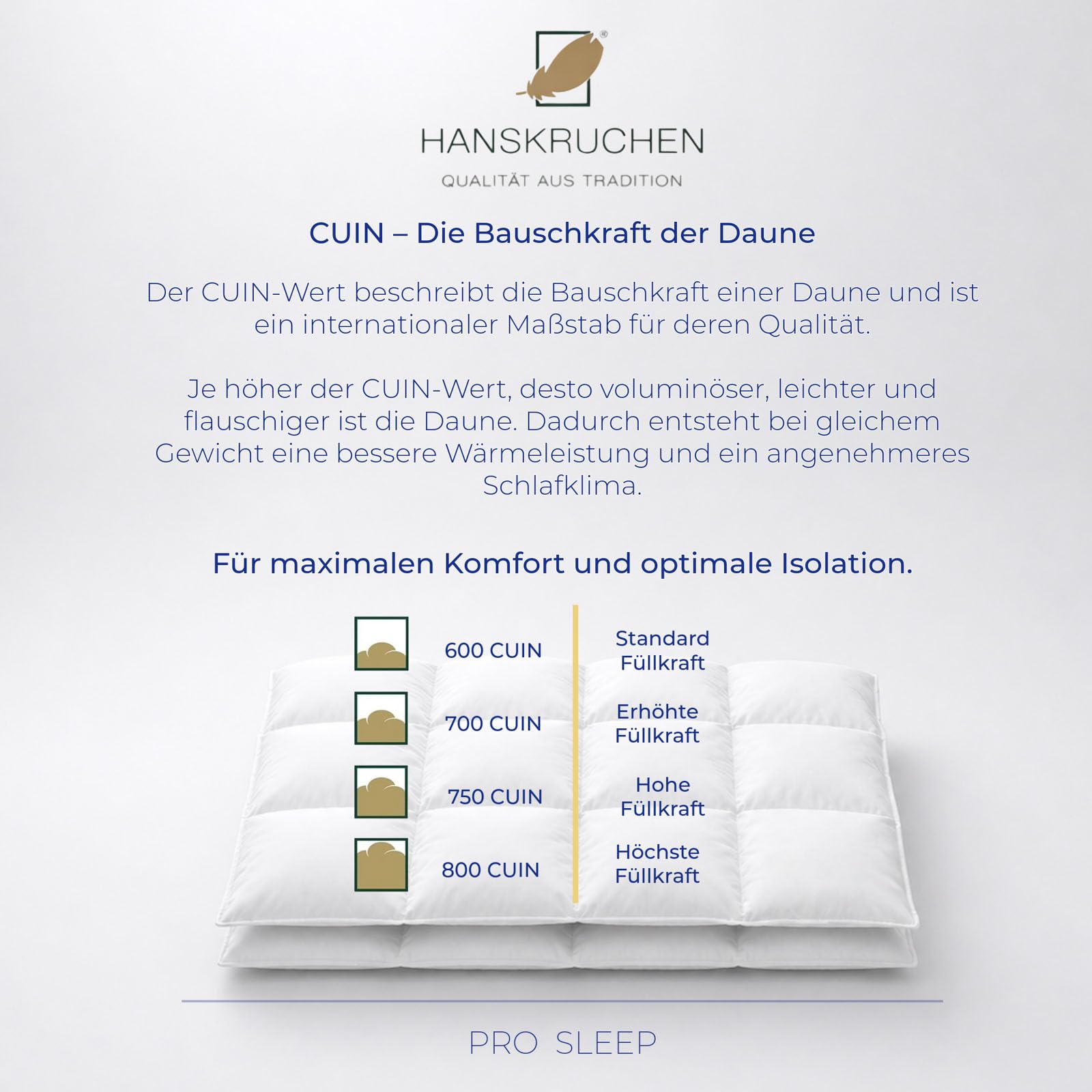 Pro Sleep Daunendecke 155x220 cm - Extra leicht / Sommer - Made in Germany Kassettendecke aus 100% Baumwolle - Allergiker geeignet
