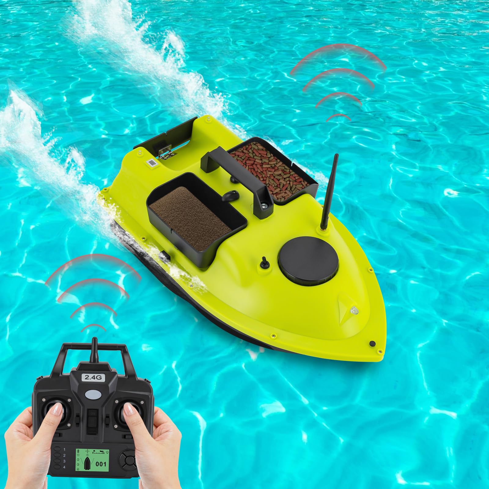 500M GPS Köderboot, GPS Köderboot, Sonar-Fathometer | 52W LCD Fischfinder, Echolot Angeln mit Fernsteuerung, 10000rpm, Klasse 5 Wellenwiderstands, bis 1.5KG