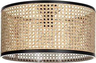 Lindby 'Yaelle' Ceiling Light Dimmable (Country) Colour Ochre Wood e.g. Living & Dining Room (1 Light, E27) Ceiling Light, Lamp