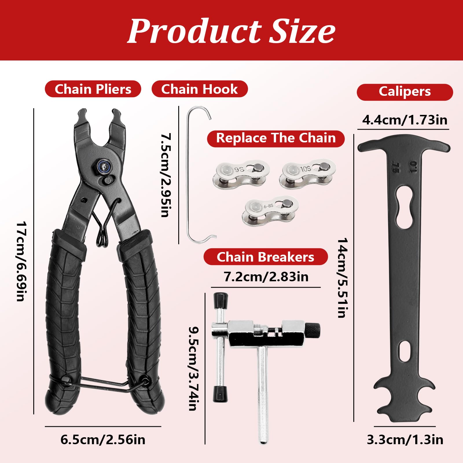 Strumenti di Riparazione Biciclette, Kit di Riparazione Catena per Bicicletta con Pinze per Catena e 3 paia di Catene per Bicicletta per Set di Attrezzi per Catena per Bicicletta a Griglia 6-12