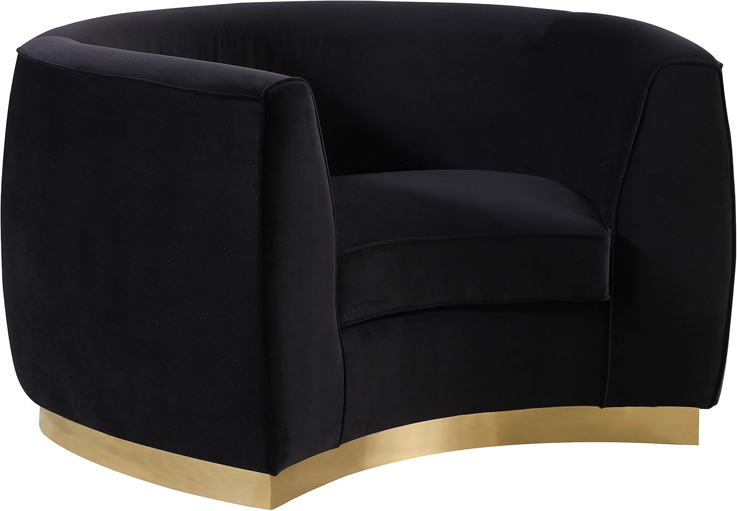 Meridian Furniture Julian Collection Modern | Contemporary Velvet Upholstered Chair with Stainless Steel Base in Rich Gold Finish, Black, 49" W x 34" D x 28" H
