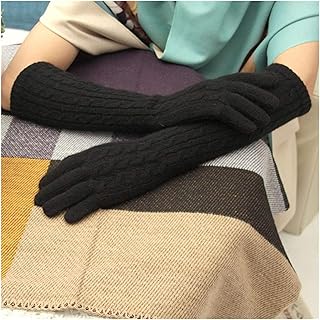 Serend 冬の手袋 40cmロングウール手袋カシミヤミトン女性暖かい冬ニットグローブファッションエレガンスレディースブランドグローブ2022新しいグローブ ブラック